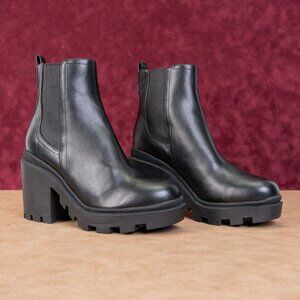 Nine West Women Black Leather Platform Festival Chunky Chelsea Boots sz 9.5